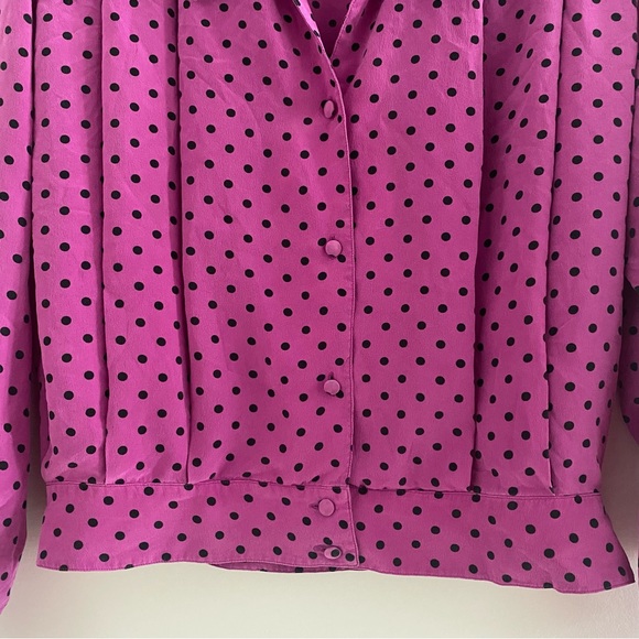I.B. Diffusion 100% Silk Polka Dot Pleated Blouse Button Down - Picture 3 of 16